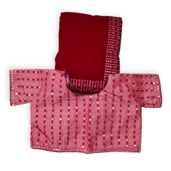 Maroon Zomato Saree with Readymade blouse - Image 2