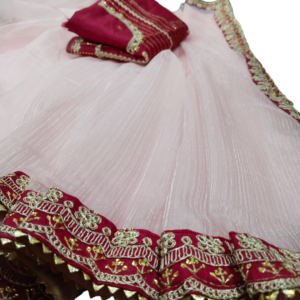 Pink Organza Saree with gota patti work with Designer Blouse