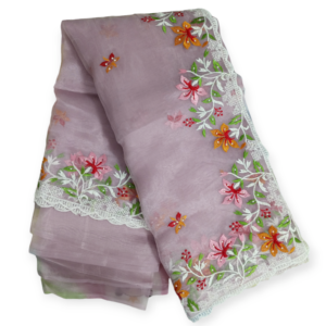 Light Purple Organza Saree with Pearl & Embroidery work