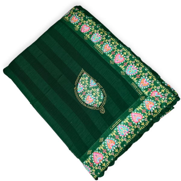 Green Heavy Pattern Zomato Saree with Printed Border & Siroski work