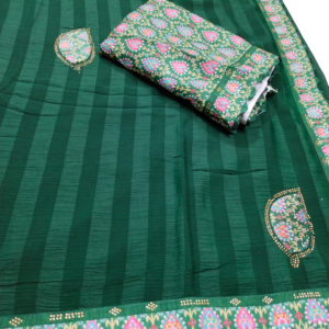 Green Heavy Pattern Zomato Saree with Printed Border & Siroski work