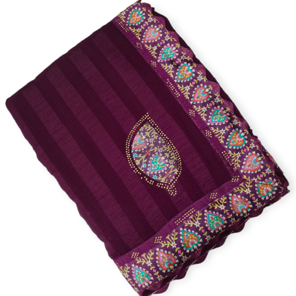 Purple Heavy Pattern Zomato Saree with Printed Border & Siroski work