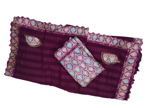 Purple Heavy Pattern Zomato Saree with Printed Border & Siroski work - Image 4