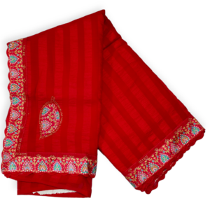 Red Heavy Pattern Zomato Saree with Printed Border & Siroski work