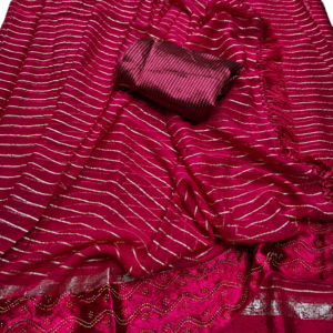 Pink Soft Georgette weaved Silver lines & Border Saree with Designer Blouse