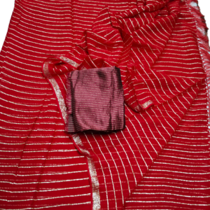 Red Soft Georgette weaved silver lines & siroski border Saree Designer Blouse