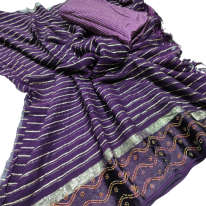 Purple Soft Georgette weaved silver lines & siroski border Saree Designer Blouse