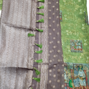 Pista Green Linen Organza Saree with Designer Blouse