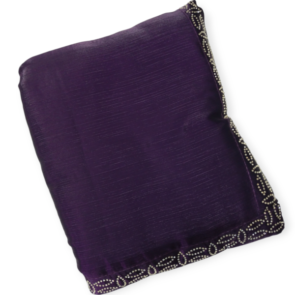 Purple Organza Saree with Velvet Blouse - Image 4