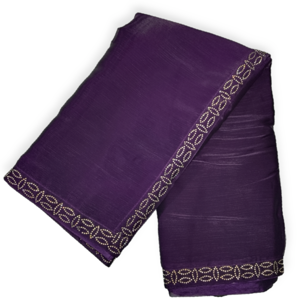 Purple Organza Saree with Velvet Blouse - Image 3