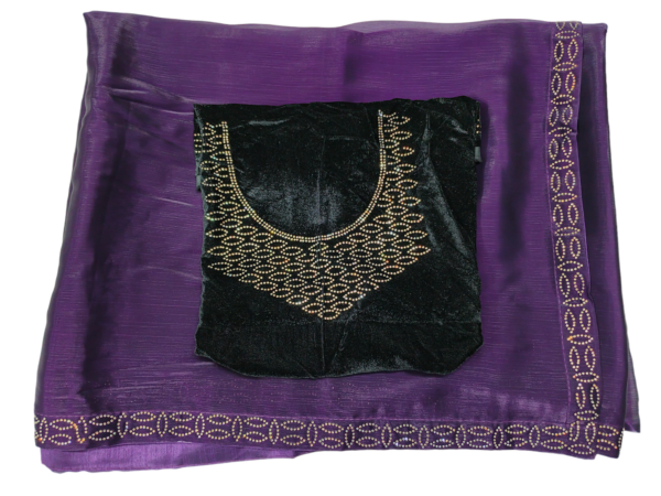 Purple Organza Saree with Velvet Blouse - Image 2