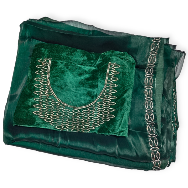 Green Organza Saree with Velvet Blouse