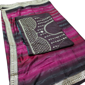 Wine Chanderi Silk biskos zari Crush feel Saree with Designer Blouse