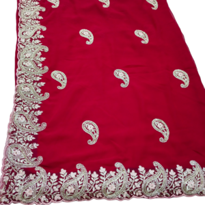 Red Satin Chiffon Saree with Jurkan with Blouse Jimmy Choo