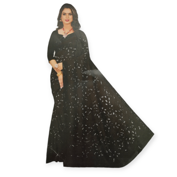 Black Weightless Pattern Saree with Designer blouse