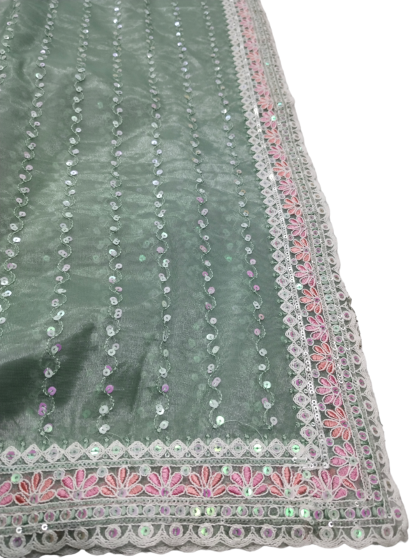 Pista Green Handwork Concept Fancy Border Georgette Saree with Designer Blouse - Image 4