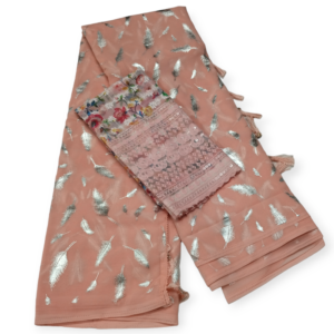 Peach Chiffon Saree with Chikan Blouse