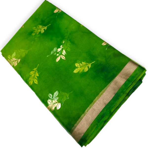 Green Organza Saree with Blouse - Image 3