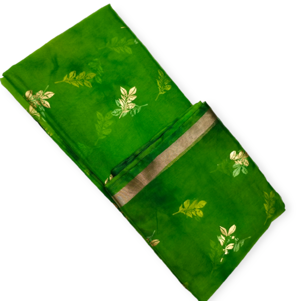 Green Organza Saree with Blouse - Image 2