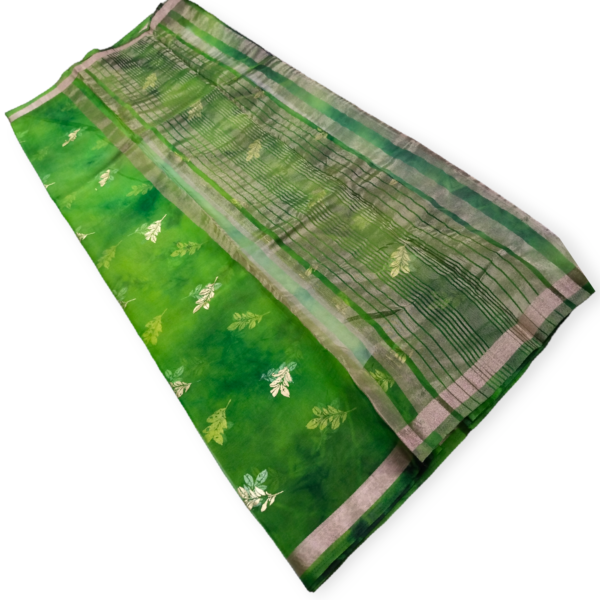 Green Organza Saree with Blouse - Image 4