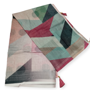 Multi colour Digital Print Linen Saree with Readymade Blouse