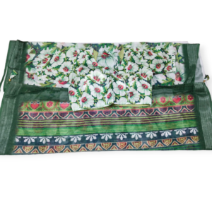 Green Digital Print Linen Saree with Readymade Blouse