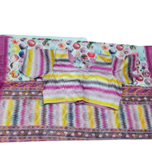 Pink Digital Print Linen Saree with Readymade Blouse