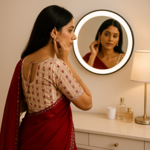Red Zomato Saree with Readymade blouse