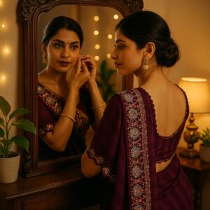 Purple Heavy Pattern Zomato Saree with Printed Border & Siroski work