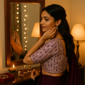 Wine Zomato Saree with Readymade blouse