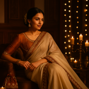 Orange Organza Saree with Gota Patti Work and Designer Blouse – Premium Wedding & Festive Saree