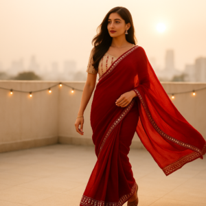 Red Zomato Saree with Readymade blouse