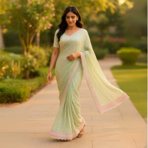 Light Green Handwork Concept Fancy Border Georgette Saree with Designer Blouse