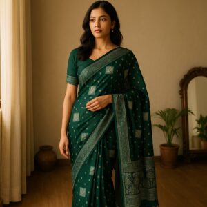 Green Ajrakh Kasturi Saree – An Heirloom of Elegance