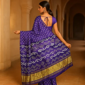 Blue Gajji Silk Bandhani Saree with Blouse – Timeless Elegance Woven in Heritage