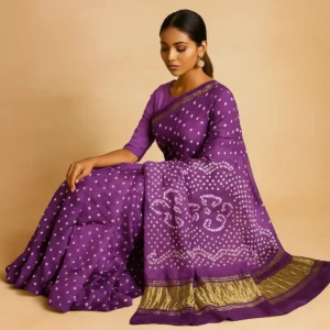 Purple Gajji Silk Bandhani Saree with Blouse – Grace Hand-Tied in Every Dot