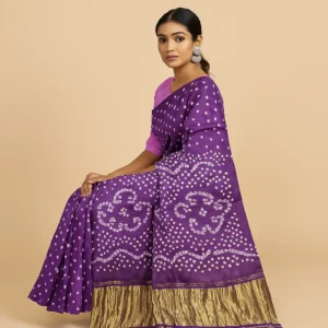 Purple Gajji Silk Bandhani Saree with Blouse – Grace Hand-Tied in Every Dot