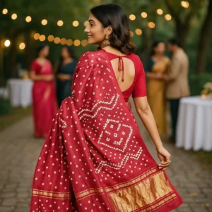 Red Gajji Silk Bandhani Saree with Blouse – A Classic of Grace, Tradition & Celebration