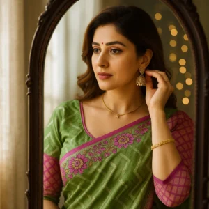 Green & Pink Banarasi Kora Silk Saree with Rich Zari - Lightweight Festive Elegance