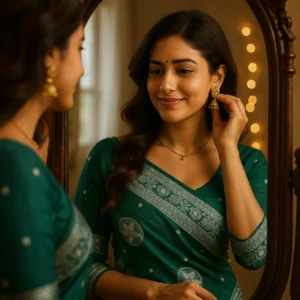 Emerald Green Banarasi Katan Silk Saree with Silver Zari - Royal & Lightweight Weave