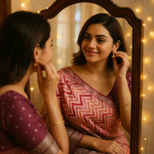 Pink Banarasi Kora Silk Saree with Chevron Weave & Antique Zari Border