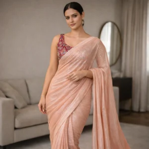 Soft Peach Shimmer Chiffon Saree – Lightweight Party & Festive Wear for Women